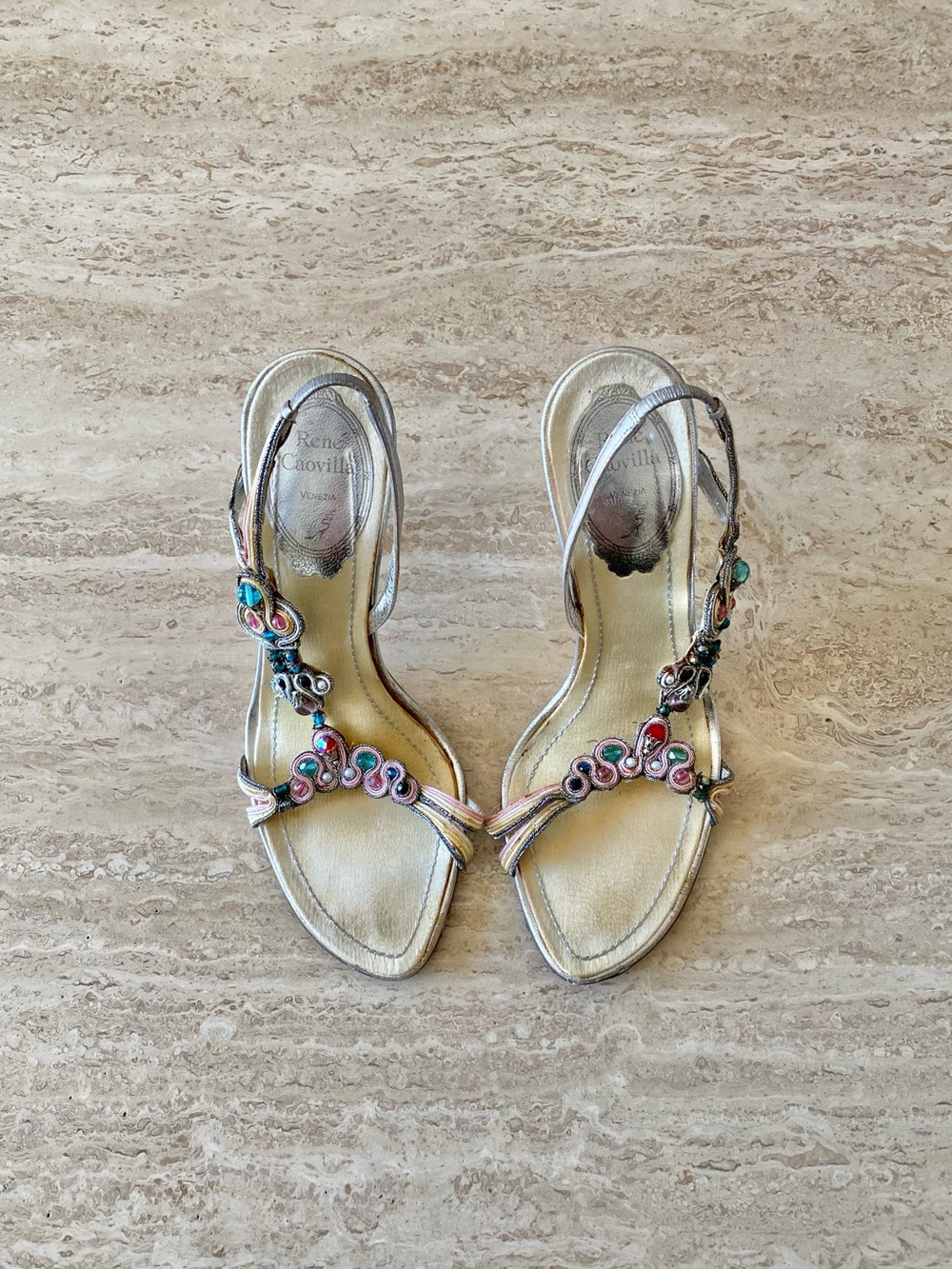 Vintage René Caovilla Bead Embellished Sandal Heels